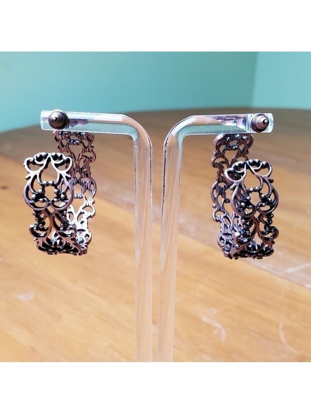 Bronze Black Hoop Earrings 1.5 Inches - Picture 5 of 6